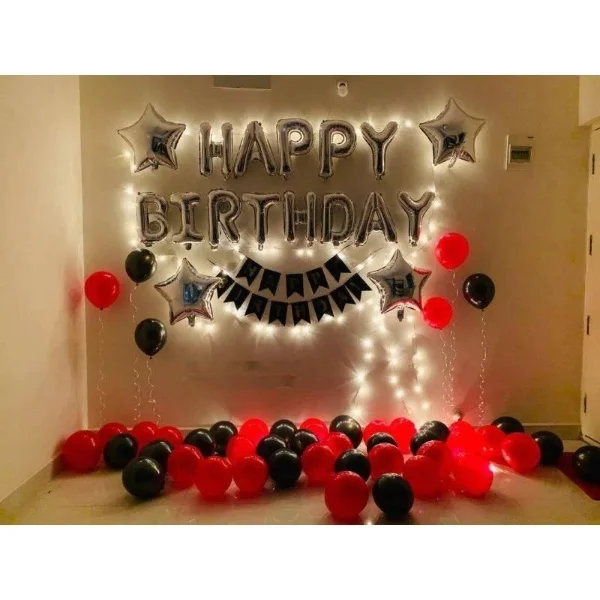 Red & Black Birthday Decoration with Lights