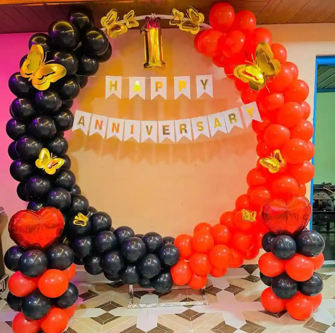 1st Anniversay Red & Black Balloon Decor