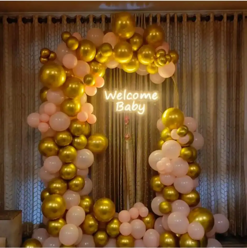 balloon decoration Golden & Pink Theme Baby Welcome