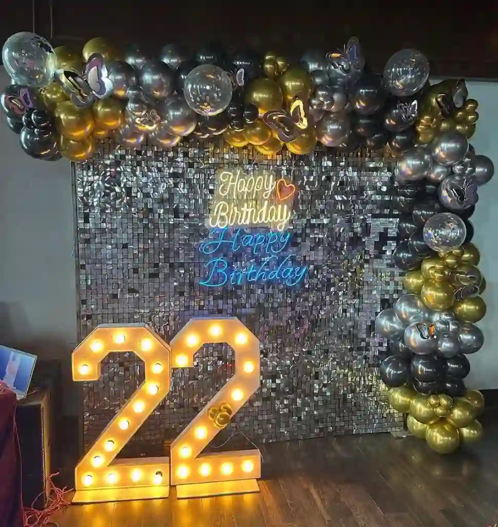 Golden Balloon With Silver Background