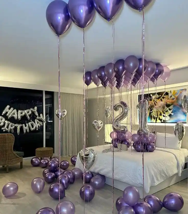 Special Room Decoration With Purple Balloons