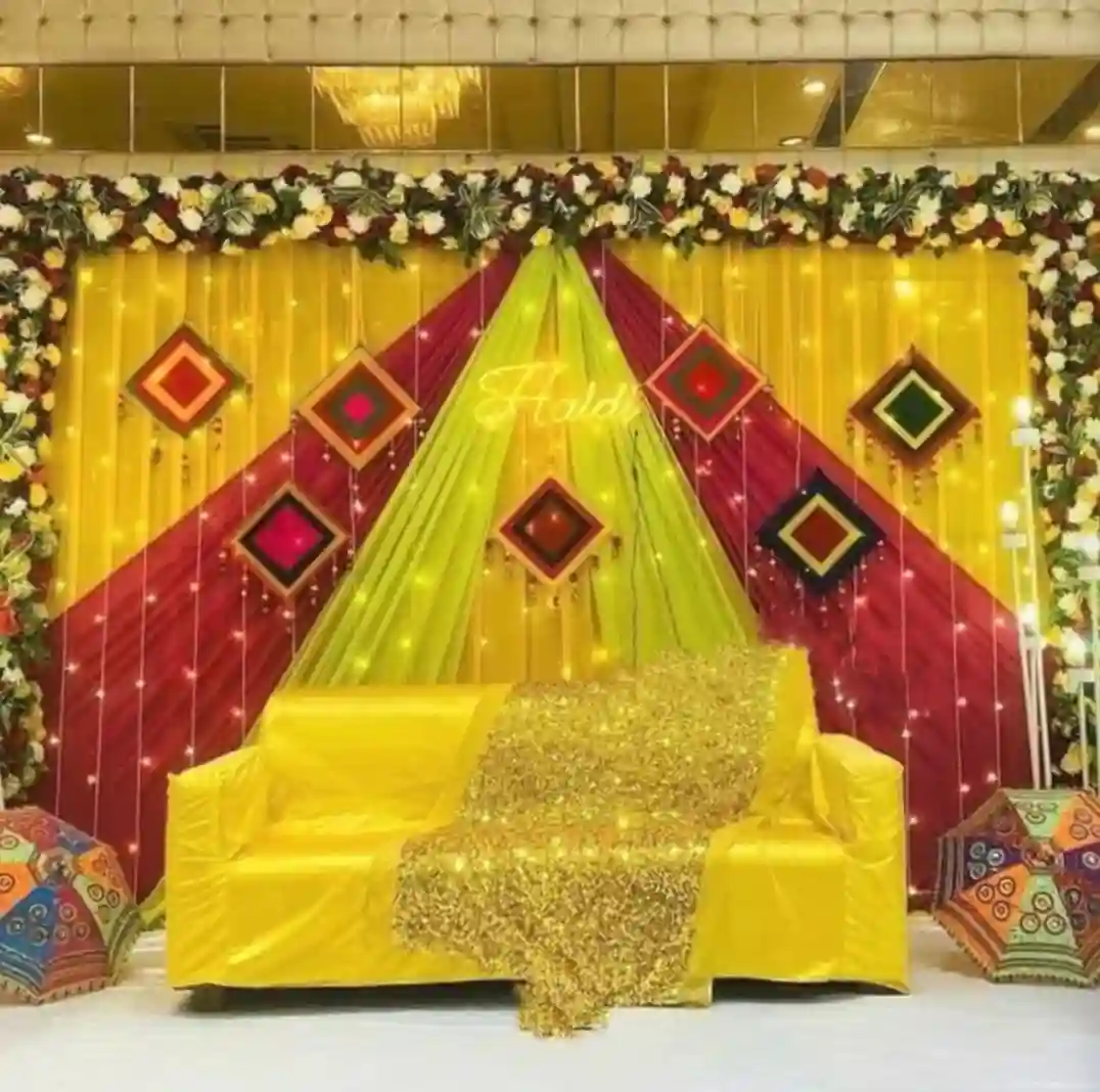 Haldi Decoration backdrop Yellow Looks