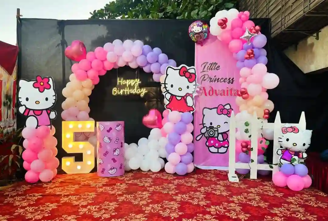 balloon decoration kids birthday decoration Kitty Theme 5th Birthday Decor 10120
