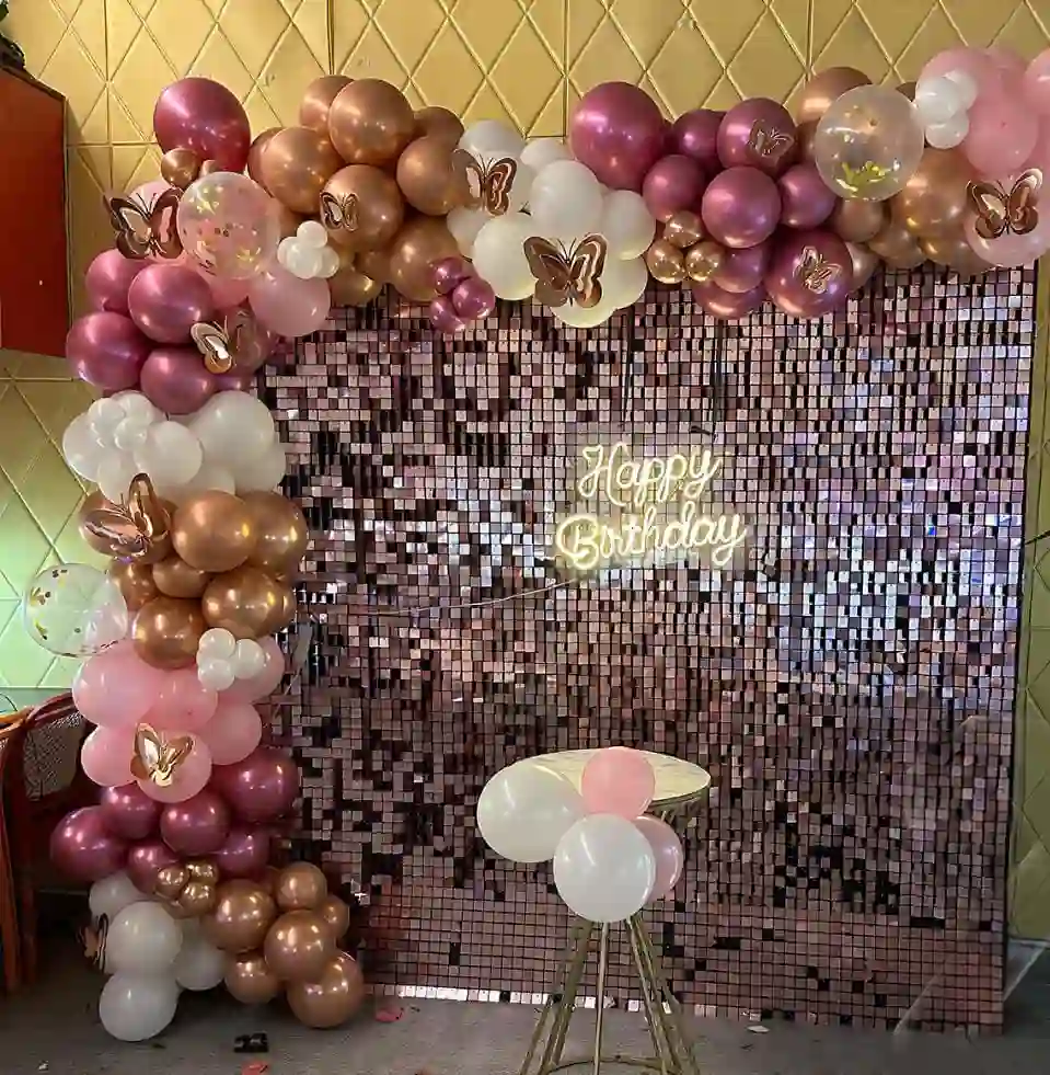 Golden Pink Butterfly Birthday Decor