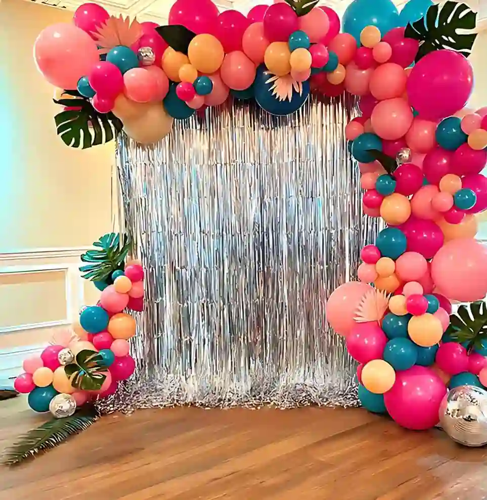 Pink Balloon Gerland with Silver Backdrop