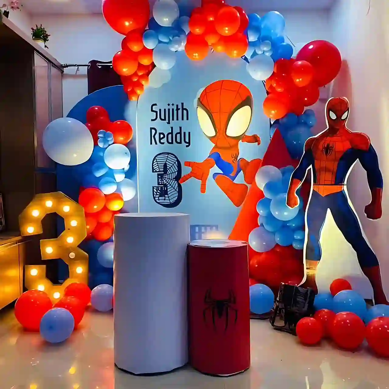 balloon decoration kids birthday decoration Superhero Spiderman Backdrop with Cakastand 11618