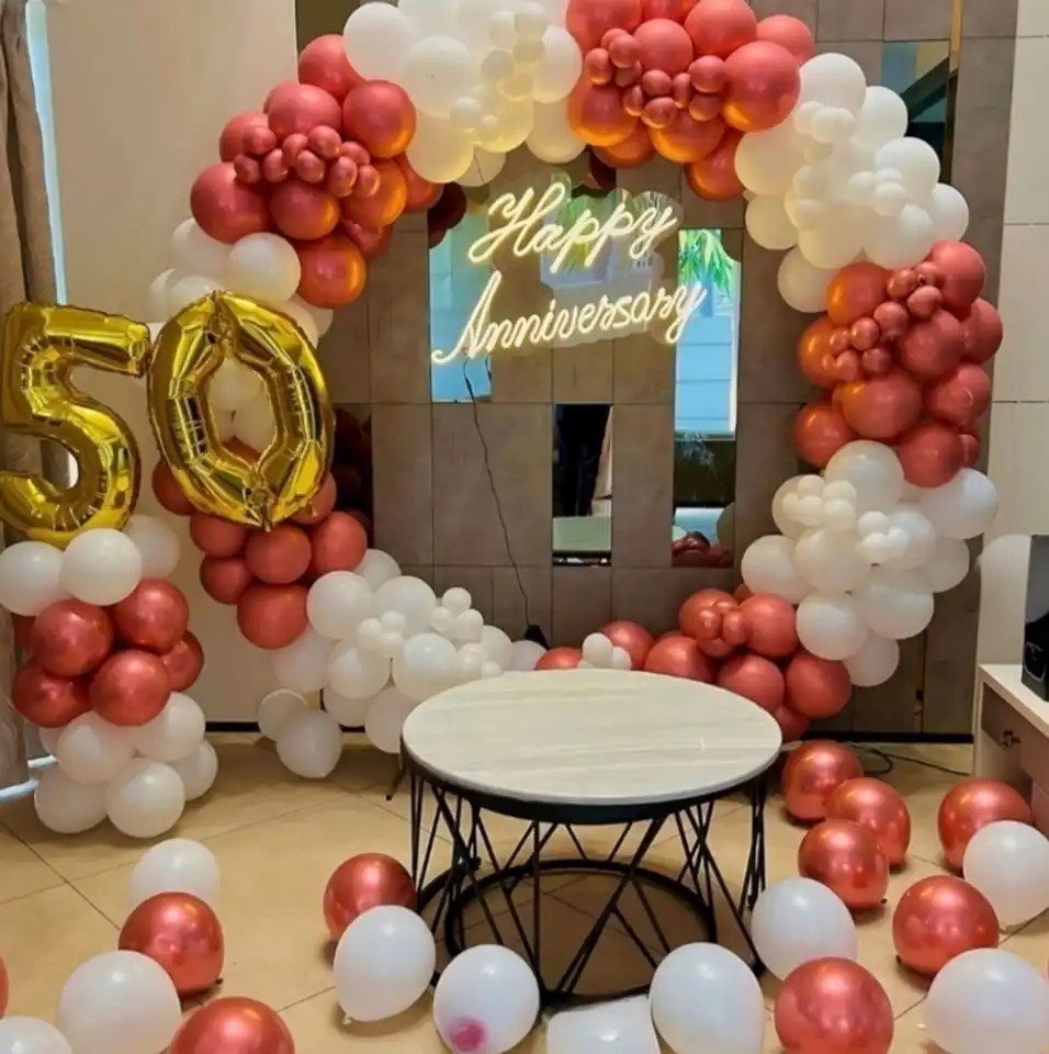 Metallic Red White Ring Decor