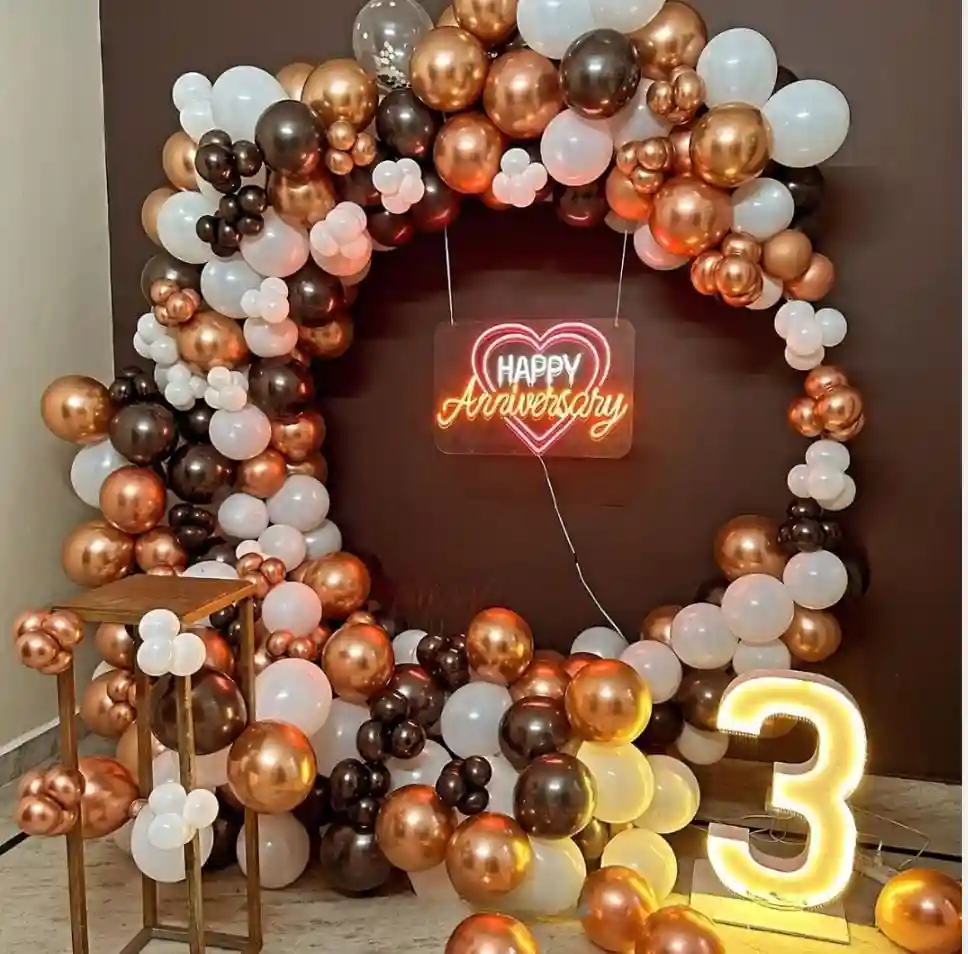 Multicolor balloon decor with Heart Neon Sign