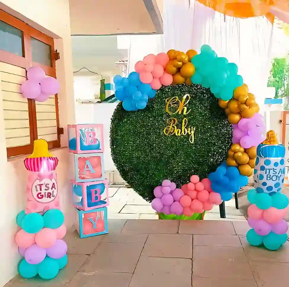 Multicolor Foil Baby Reveal Decor with Backdrop