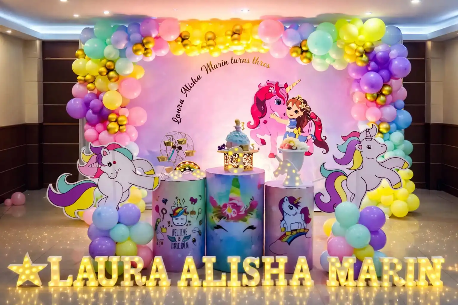 Unicorn With Princess Birthday Decor
