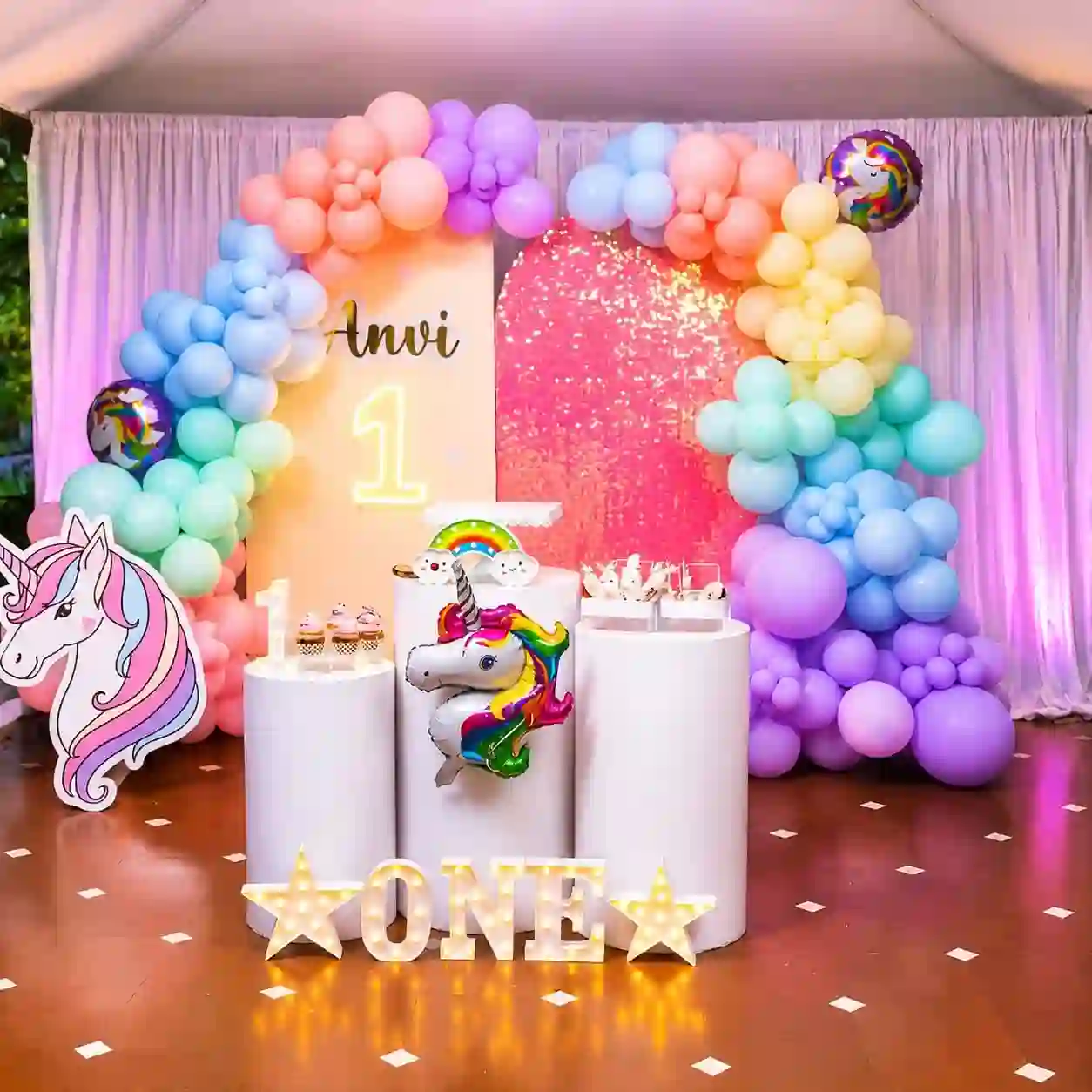 Unicorn Pastel Balloon Arch with Photo Wall
