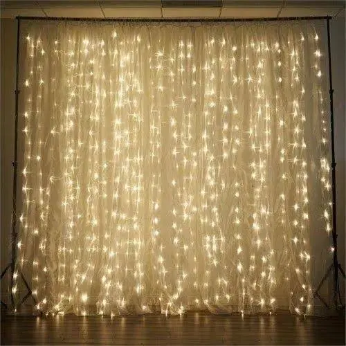 BACKDROP STAND WITH WHITE NET CLOTH AND FAIRY LIGHTS